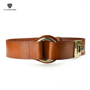 Ladies Wide Adjustable Leather Belt with O-Ring Buckle