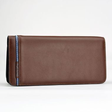 Man Long Leather Wallet with Internal Stamped Logo