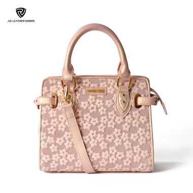 Pink Lady Embroidered Pearlescent Genuine Leather Designer Handbag
