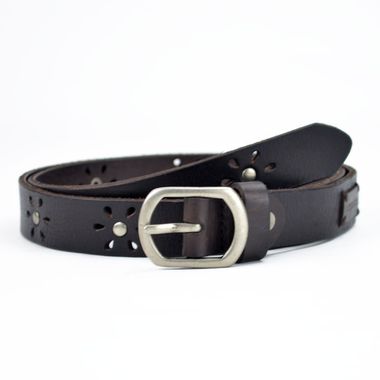 Women's Leather Belt with Flower Patterns