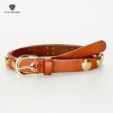 Golden Hardwares Brown Studded Genuine Leather Belt