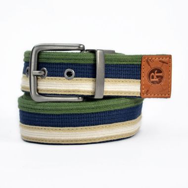 Striped Webbing Belt with Leather Tip