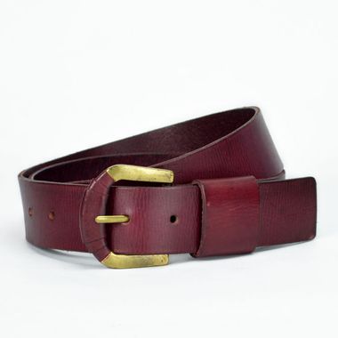 Ladies Dark Red Leather Belt with Wide Leather Keeper