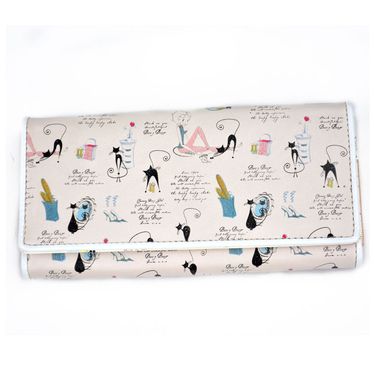 Trifold Printed PU Long Purse with Magnetic Closure