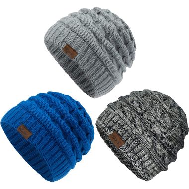 Warm Fleece Lined Hats Children Cable Baby Beanie Skull Cap