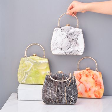 Lady’s Marble-patterned PU Handheld Chain Bag