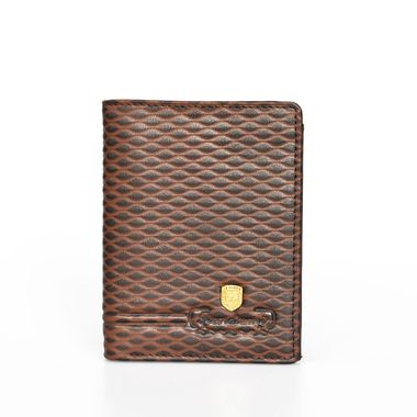 Man Brown Dot Embossed Leather Wallet wit Zip Pocket