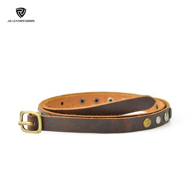 Skinny Studded Cowhide Leather Belt for Women