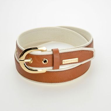 Lady PU & Webbing Belt with Golden Round Buckle