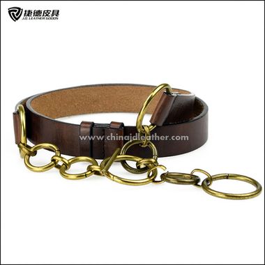 Adjustable PU & Split Leather Belt with Metal Chain