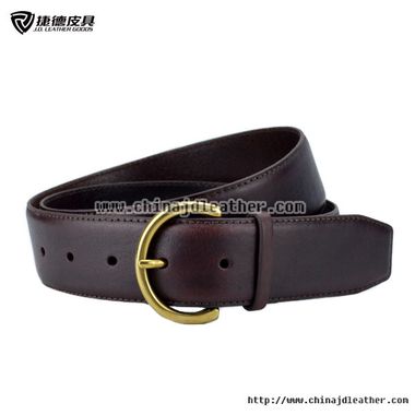 Women Stitched Feather Edge Leather Belt with Round Buckle