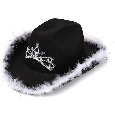 Fluffy Feather Trim Disco Halloween Cowboy Hat