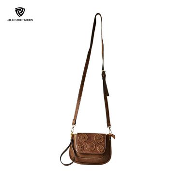 Women Ethnic Braided Copper Coin Pattern Leather Small Single Shoulder Bag