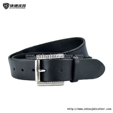 Lady Stitched Edge Leather Belt with Rhinestone Roller Buckle