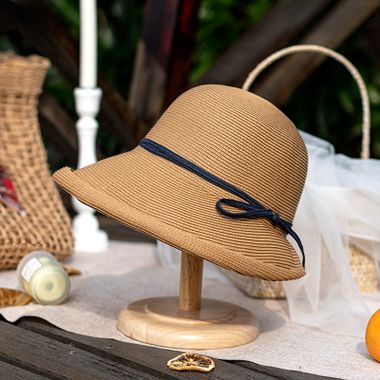 Rolled-Edge Bow French Fashion Straw Hat