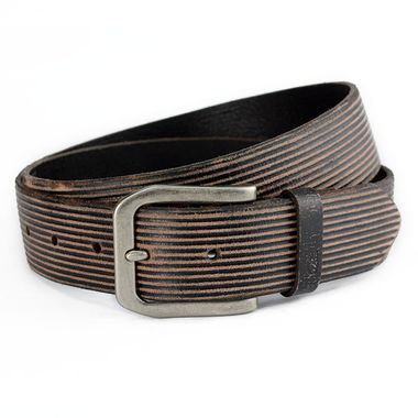 Man Genuine Leather Belt with Grooves