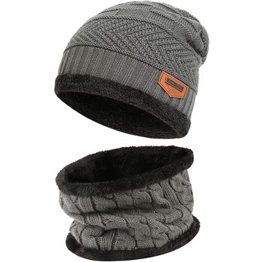 Thick Fleece Lined Winter Knit Cap Neck Warmer for Men Women