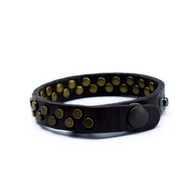 Leather Bracelet with Brass Riverts