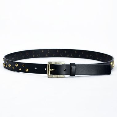 Women's Leather Belt with Rhinestone Buckle