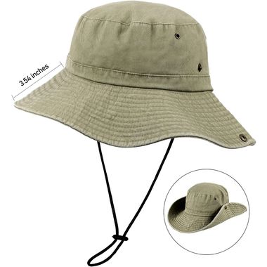 Unisex Wide Brim Bucket Hat Packable Cotton Washed UPF 50