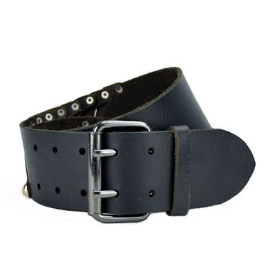 Women Wide Leather Belt with Double Prong Buckle
