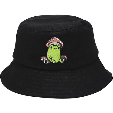 Enodtter Frog with Mushroom Embroidered Bucket Hats