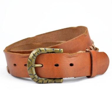 Men Hand Stitched Rubbed Leather Belt