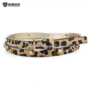 Lady Skinny Leopard Haircalf Studs PU Belt