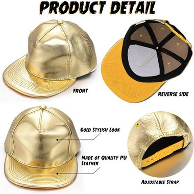 Gold Adjustable Flat Wide Brim Hat Hip Pop for Men Women