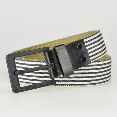 Men Striped Canvas Jeans Belt with Leather Loop & Tip