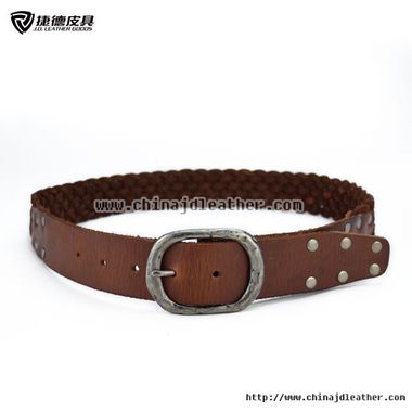 Women Braided Cowhide Belt with Rivets