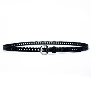 Ladies Skinny Cut Off Leather Belt with Rounded Buckle