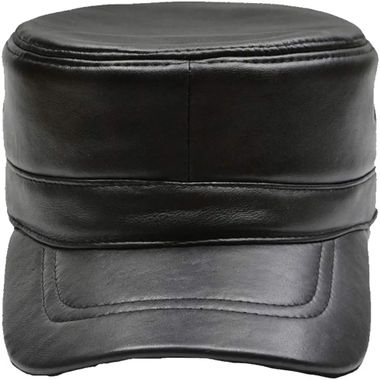 Men's Vintage Genuine Leather Military Cadet Cap Black Hats