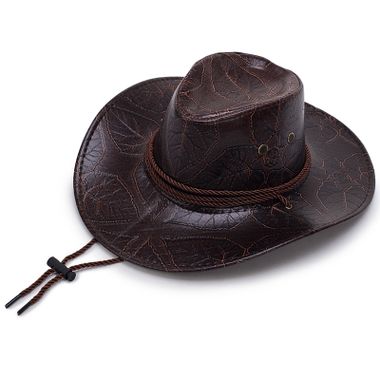 Fashion Large Brim Leather Leaf Printed Cowboy Hat