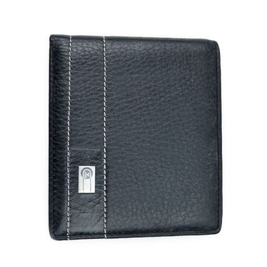 Man Bi-Fold Black Leather Wallet with Outside Double Stitched