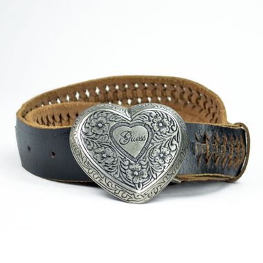 Women's Leather Split Belt with Heart-shaped Buckle