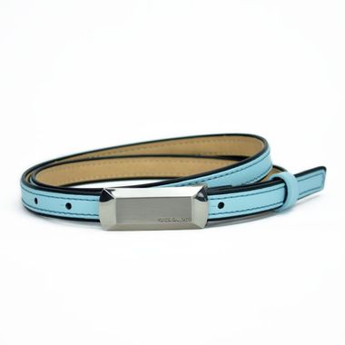 Blue Skinny PU Belt for Women with Logo Stamped Buckle