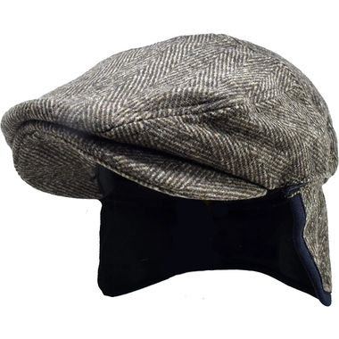 100% Wool Herringbone Tweed Hat with Earflaps