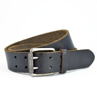 Men Leather Belt with Double Prong Buckle