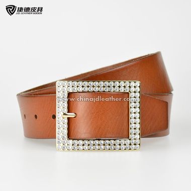 Genuine Leather with Rhinestone Buckle for Lady