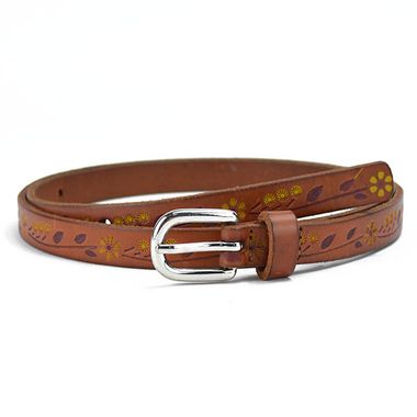 Lady Thin Leather Floral Belt