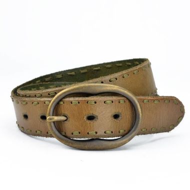 Male Hand-stitched Edge Buffalo Leather Belt
