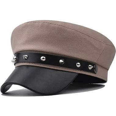 Berets with Rivet PU Leather Chain Vintage Cap for Women