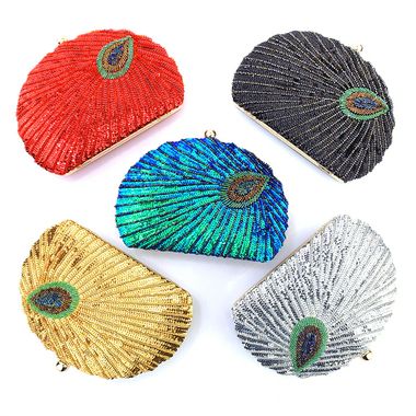 Seashell-shaped Peacock Bead Sequin Evening Bag
