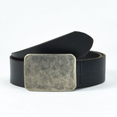 Men Waxed Leather Belt with Plain Buckle