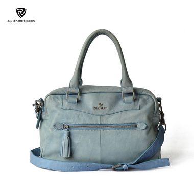 Vintage Blue Genuine Leather Lady Handbag