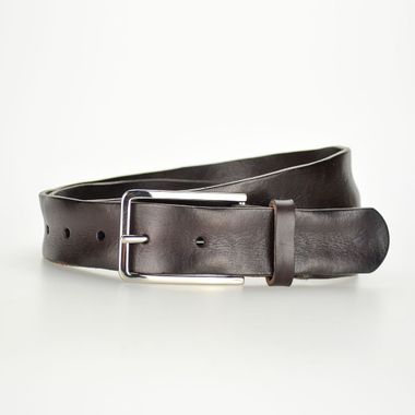 34mm Distressed Finish Full Grain Leather Belt with Thin Pin Buckle