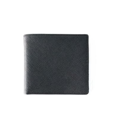 Men Black Saffiano Texture Split Leather Bifold Short Wallet