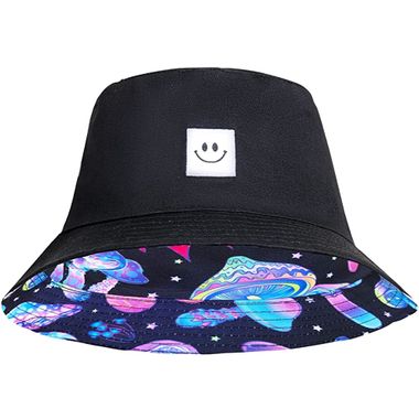 Reversible Smiley Face Bucket Hat Print Bucket Hat for Women