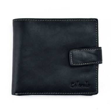 Man Black Bi-Fold Leather Wallet with Snap Closure